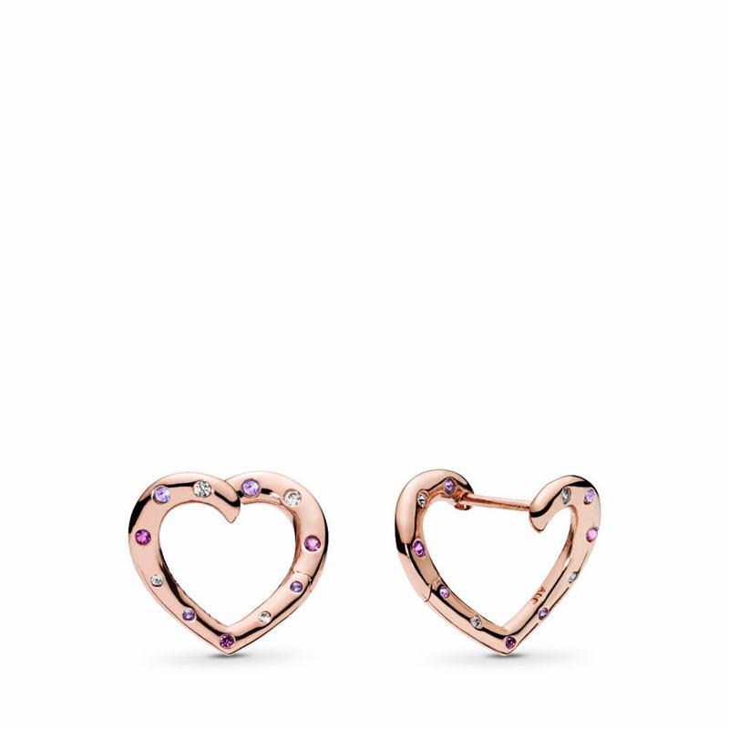 Pandora Rose™ Bright Hearts Hoop Earrings - Pandora Rose/Purple/Mixed Stones/Cubic Zirconia - Canada